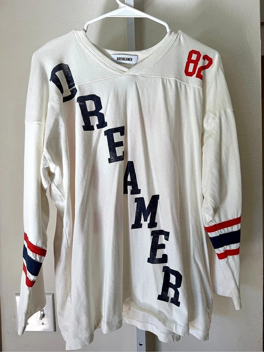 Daydreamer Dreamer Hockey Jersey LS Long Sleeve Tee White & Red